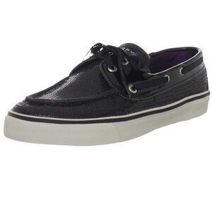 Sperry Top Sider Bahama Slip-On Loafer Boat Shoe Sequin Patent Black Women US 7